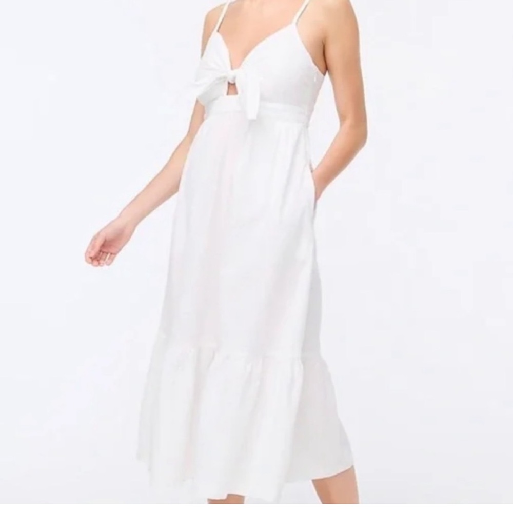 NEW J.Crew Seersucker tie-front cutout midi dress with pockets.